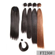 Load image into Gallery viewer, SOKU Synthetic Hair Bundles With Closure Bang 12-18inch Yaki Straight Hair Weaves For Full head Ombre Brown Hair Extension