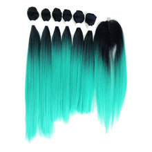 Load image into Gallery viewer, SOKU Synthetic Hair Bundles With Closure 14-18inch Yaki Straight Hair Weaving 6 Bundles With Lace Closure 185g 7pieces/pack