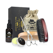 Load image into Gallery viewer, 5 Pcs Men Moustache Cream Nutrition  Beard Oil Beard Balm Scissors Kit with Moustache Comb Brush Storage Bag Set &amp; Kit A16