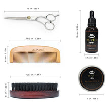 Load image into Gallery viewer, 5 Pcs Men Moustache Cream Nutrition  Beard Oil Beard Balm Scissors Kit with Moustache Comb Brush Storage Bag Set &amp; Kit A16