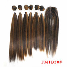 Load image into Gallery viewer, SOKU Synthetic Hair Bundles With Closure 14-18inch Yaki Straight Hair Weaving 6 Bundles With Lace Closure 185g 7pieces/pack
