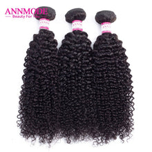 Load image into Gallery viewer, Annmode Brazilian Kinky Curly Bundles With Frontal 2/3 Bundles Human Hair With Frontal Non Remy Hair Extension Natural Color