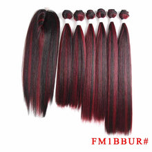 Load image into Gallery viewer, SOKU Synthetic Hair Bundles With Closure 14-18inch Yaki Straight Hair Weaving 6 Bundles With Lace Closure 185g 7pieces/pack
