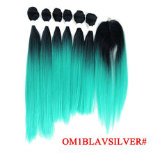 Load image into Gallery viewer, SOKU Synthetic Hair Bundles With Closure 14-18inch Yaki Straight Hair Weaving 6 Bundles With Lace Closure 185g 7pieces/pack