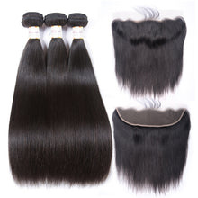 Load image into Gallery viewer, Beauty Grace Bundles With Frontal 3 Bundle Non Remy 13x4 Frontal Closure Peruvian Straight Human Hair Weave Bundles With Closure