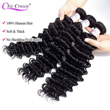 Load image into Gallery viewer, Peruvian Deep Wave Bundles With Closure Chic Crown 100% Human Hair Weave Bundles With Closure 3 Bundles With Lace Closure
