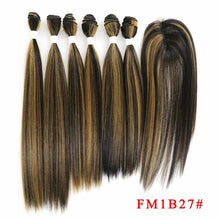 Load image into Gallery viewer, SOKU Synthetic Hair Bundles With Closure 14-18inch Yaki Straight Hair Weaving 6 Bundles With Lace Closure 185g 7pieces/pack