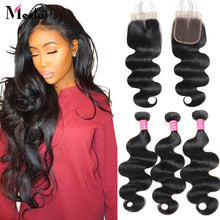 Load image into Gallery viewer, Meetu Hair Body Wave Bundles with Closure Malaysian Hair Bundles with Closure 100% Human Hair 3 Bundles with Closure Non Remy