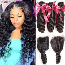 Load image into Gallery viewer, Karizma Brazilian Hair Weave Bundles With Closure Middle Part Brazilian Loose Wave 3 Bundles With Closure Non Remy Human Hair