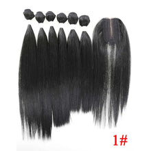 Load image into Gallery viewer, SOKU Synthetic Hair Bundles With Closure 14-18inch Yaki Straight Hair Weaving 6 Bundles With Lace Closure 185g 7pieces/pack