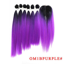 Load image into Gallery viewer, SOKU Synthetic Hair Bundles With Closure 14-18inch Yaki Straight Hair Weaving 6 Bundles With Lace Closure 185g 7pieces/pack