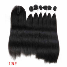 Load image into Gallery viewer, SOKU Synthetic Hair Bundles With Closure 14-18inch Yaki Straight Hair Weaving 6 Bundles With Lace Closure 185g 7pieces/pack