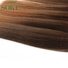 Load image into Gallery viewer, SOKU Synthetic Hair Bundles With Closure Bang 12-18inch Yaki Straight Hair Weaves For Full head Ombre Brown Hair Extension