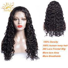 Load image into Gallery viewer, 150% Density 360 Lace frontal Water Wave Wigs Pre Plucked With Baby Hair Brazilian Remy Lace Wig Sunlight 360 Lace Frontal Wig