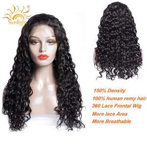 150% Density 360 Lace frontal Water Wave Wigs Pre Plucked With Baby Hair Brazilian Remy Lace Wig Sunlight 360 Lace Frontal Wig