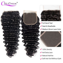 Load image into Gallery viewer, Peruvian Deep Wave Bundles With Closure Chic Crown 100% Human Hair Weave Bundles With Closure 3 Bundles With Lace Closure