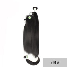 Load image into Gallery viewer, SOKU Synthetic Hair Bundles With Closure Bang 12-18inch Yaki Straight Hair Weaves For Full head Ombre Brown Hair Extension