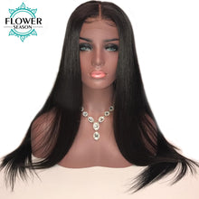 Load image into Gallery viewer, FlowerSeason 13x6 Silky Straight Lace Front Human Hair Wigs With Baby Hair Natural Hairline Bleached Knot Peruvian Remy Hair