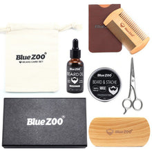 Load image into Gallery viewer, 7 Pcs Men Moustache Cream Nutrition Beard Oil Beard Scissors Kit Box Moustache Comb Brush with Storage Bag Kits 2018 New