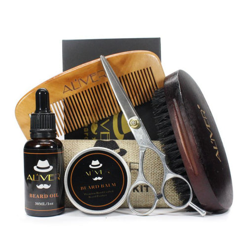 5 Pcs Men Moustache Cream Nutrition  Beard Oil Beard Balm Scissors Kit with Moustache Comb Brush Storage Bag Set & Kit A16