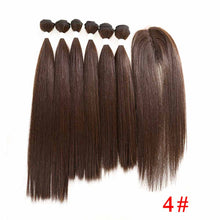 Load image into Gallery viewer, SOKU Synthetic Hair Bundles With Closure 14-18inch Yaki Straight Hair Weaving 6 Bundles With Lace Closure 185g 7pieces/pack