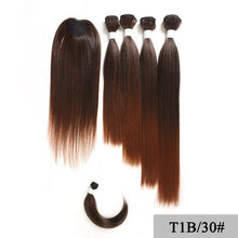 Load image into Gallery viewer, SOKU Synthetic Hair Bundles With Closure Bang 12-18inch Yaki Straight Hair Weaves For Full head Ombre Brown Hair Extension
