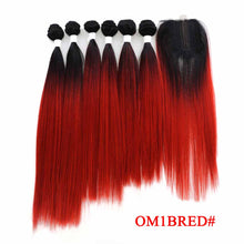 Load image into Gallery viewer, SOKU Synthetic Hair Bundles With Closure 14-18inch Yaki Straight Hair Weaving 6 Bundles With Lace Closure 185g 7pieces/pack