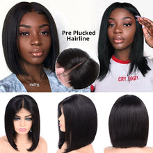 Load image into Gallery viewer, Short Lace Front Human Hair Wigs Brazilian Straight Bob Wigs Pre Plucked Hairline Natural Wigs For Black Women AliPearl Hair Wig
