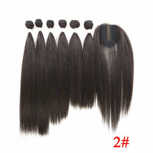 Load image into Gallery viewer, SOKU Synthetic Hair Bundles With Closure 14-18inch Yaki Straight Hair Weaving 6 Bundles With Lace Closure 185g 7pieces/pack