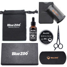 Load image into Gallery viewer, 7 Pcs Men Moustache Cream Nutrition Beard Oil Beard Scissors Kit Box Moustache Comb Brush with Storage Bag Kits 2018 New