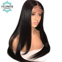 Load image into Gallery viewer, FlowerSeason 13x6 Silky Straight Lace Front Human Hair Wigs With Baby Hair Natural Hairline Bleached Knot Peruvian Remy Hair