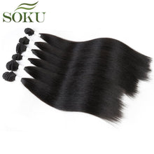 Load image into Gallery viewer, SOKU Synthetic Hair Bundles With Closure 14-18inch Yaki Straight Hair Weaving 6 Bundles With Lace Closure 185g 7pieces/pack