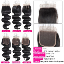 Load image into Gallery viewer, Meetu Hair Body Wave Bundles with Closure Malaysian Hair Bundles with Closure 100% Human Hair 3 Bundles with Closure Non Remy
