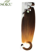 Load image into Gallery viewer, SOKU Synthetic Hair Bundles With Closure Bang 12-18inch Yaki Straight Hair Weaves For Full head Ombre Brown Hair Extension