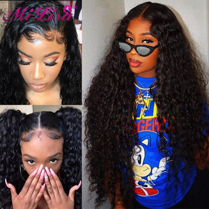 150 Density Brazilian Water Wave Lace Front Human Hair Wig Front Lace Wigs With Baby Hair Pre Plucked Natural Hairline 150% Remy