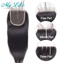 Load image into Gallery viewer, My Like Peruvian Hair Bundles with Closure Straight Hair Bundles with Closure Non-remy Human Hair Weaves 3 Bundles with Closure