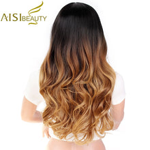 Load image into Gallery viewer, Long Ombre Brown Wavy Wig Blonde Cosplay Synthetic Wigs For Black/White Women Glueless Hair High Density Temperature AISI BEAUTY