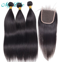 Load image into Gallery viewer, My Like Peruvian Hair Bundles with Closure Straight Hair Bundles with Closure Non-remy Human Hair Weaves 3 Bundles with Closure