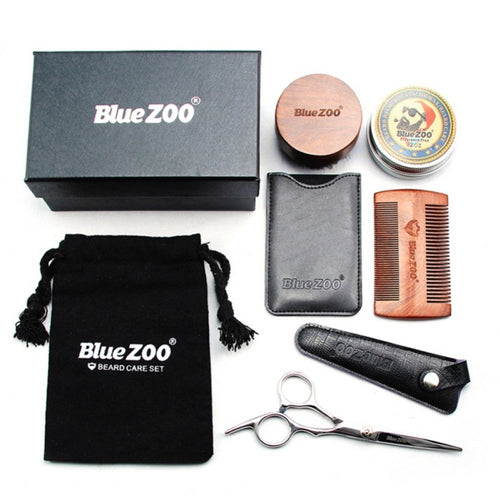 Men Moustache Cream Nutrition Beard Oil Scissors Kit with Moustache Comb Brush Storage Bag Set Black Sandalwood 2018 New