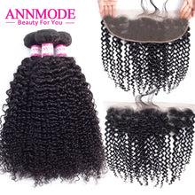 Load image into Gallery viewer, Annmode Brazilian Kinky Curly Bundles With Frontal 2/3 Bundles Human Hair With Frontal Non Remy Hair Extension Natural Color
